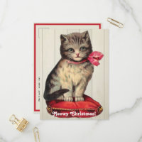 Christmas Kitten Sitting Wearing a Red Bow