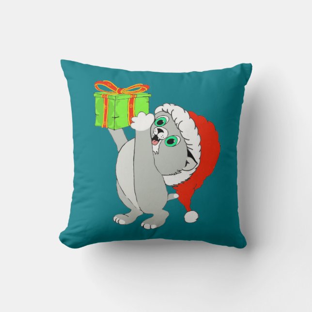 Christmas Kitten Throw Pillow (Front)