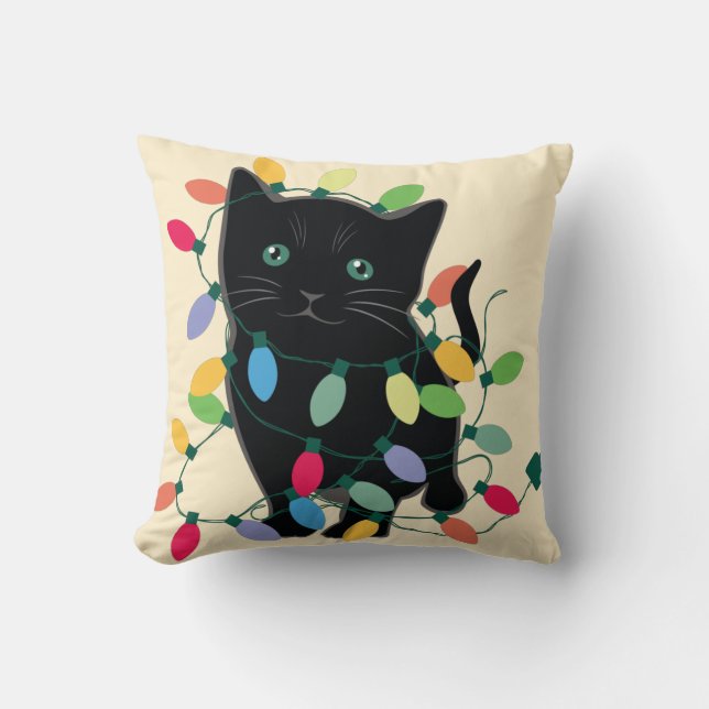 Christmas Kitten Throw Pillow (Front)