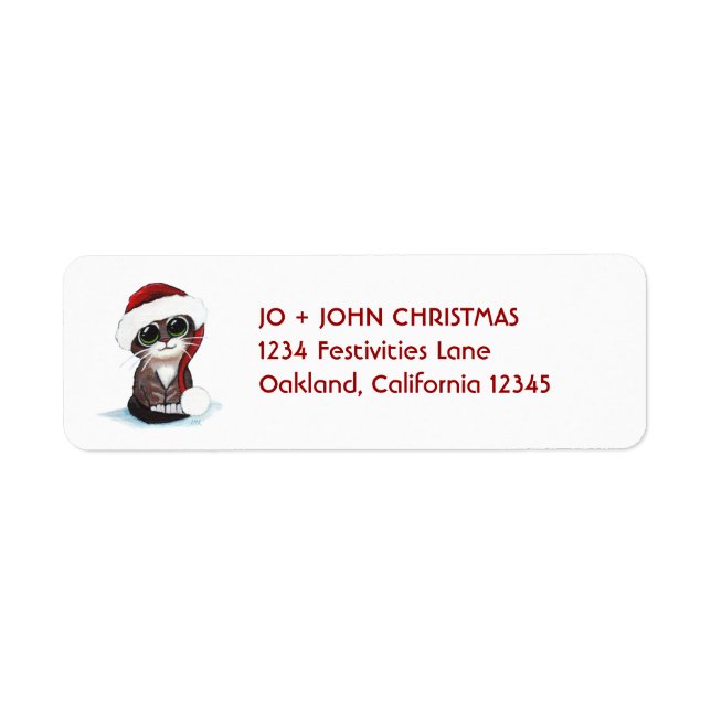 Christmas Kitten Wearing Santa Hat Return Address (Front)
