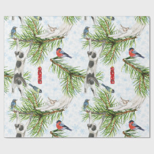 Christmas kitten with Birds Wrapping Paper