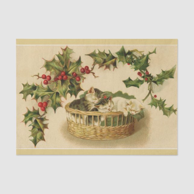 Christmas Kittens and Holly Tissue Paper (Front)