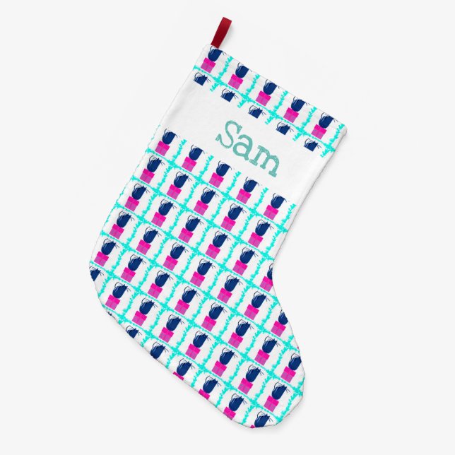 Christmas Kittens and Presents Large Christmas Stocking (Front (Hanging))