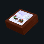 Christmas Kittens Gift Box<br><div class="desc">Cute Christmas gift for the cat lover or feline owner showing a cartoon cat with Santa hat and green ribbon collar with Xmas bells pulling a sleigh with cute kittens on a Christmas snowy tree laden background.  Some parts of image used © Graphics Factory.com</div>