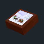 Christmas Kittens Gift Box<br><div class="desc">Cute Christmas gift for the cat lover or feline owner showing a cartoon cat with Santa hat and green ribbon collar with Xmas bells pulling a sleigh with cute kittens on a Christmas snowy tree laden background. Some parts of image used © Graphics Factory.com</div>