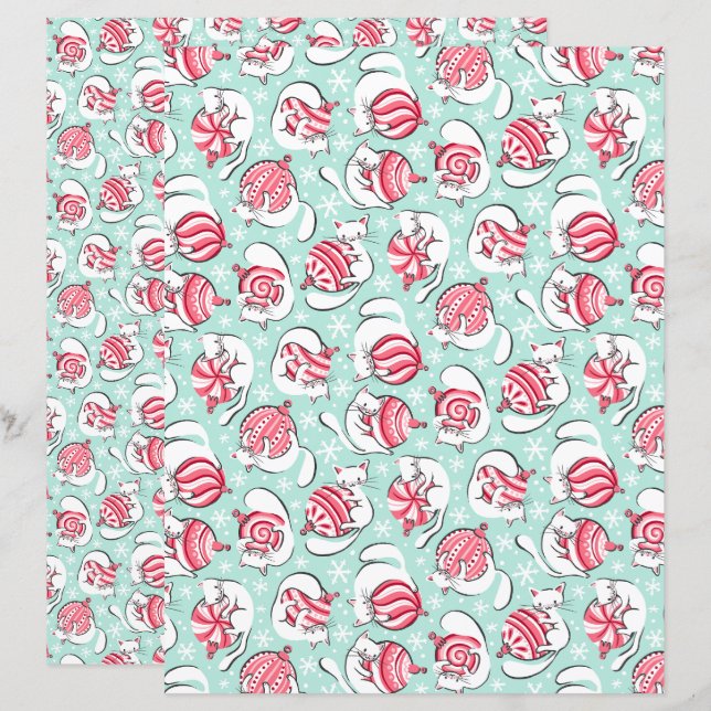 Christmas Kittens Scrapbook Paper (Front/Back)