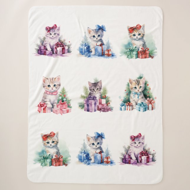 Christmas Kittens Sherpa Blanket (Front)
