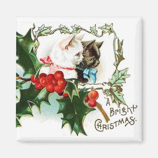 Christmas Kittens Vintage Magnet (Front)