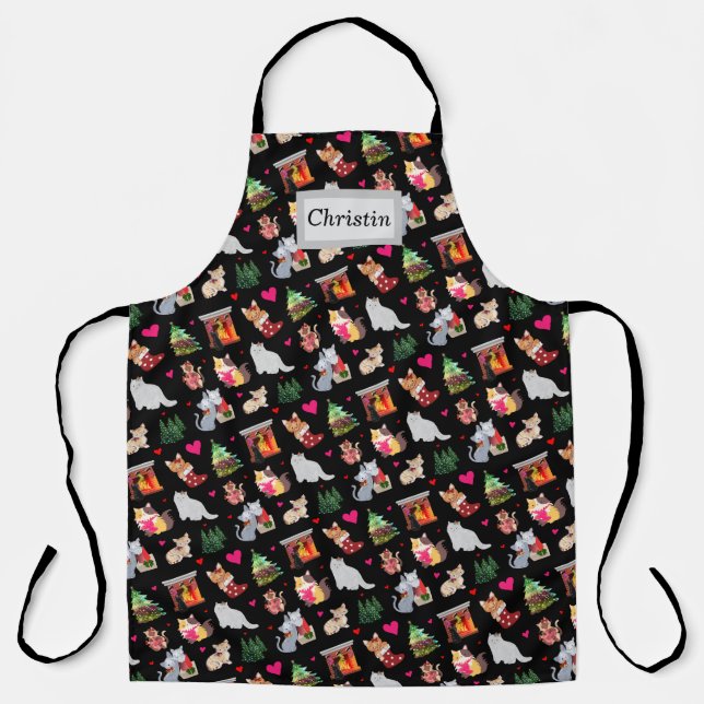 Christmas Kittens Winter Cats Holiday Apron  (Front)