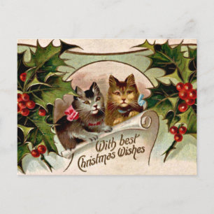 Christmas Kittens "With Best Christmas Wishes" Postcard