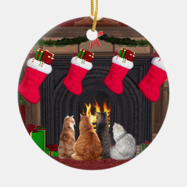 Christmas kitties ceramic ornament (Front)