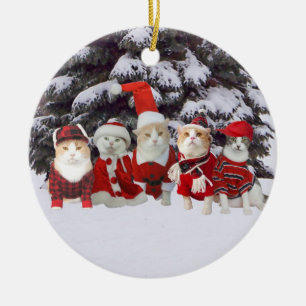 Christmas Kitties Ceramic Ornament