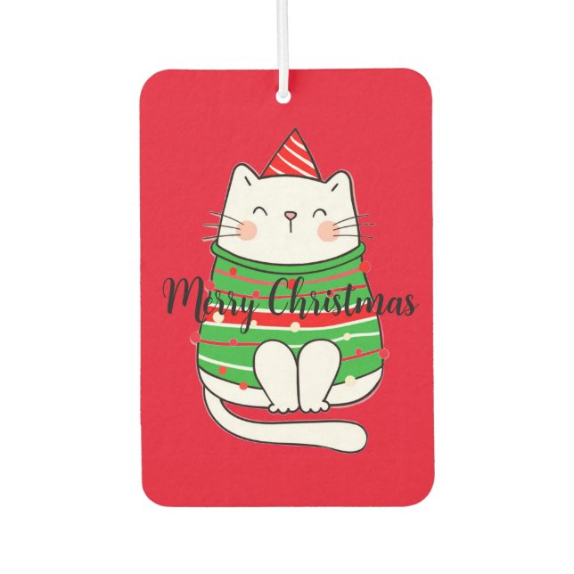 Christmas kitty cat holiday comical simple classic air freshener (Front)