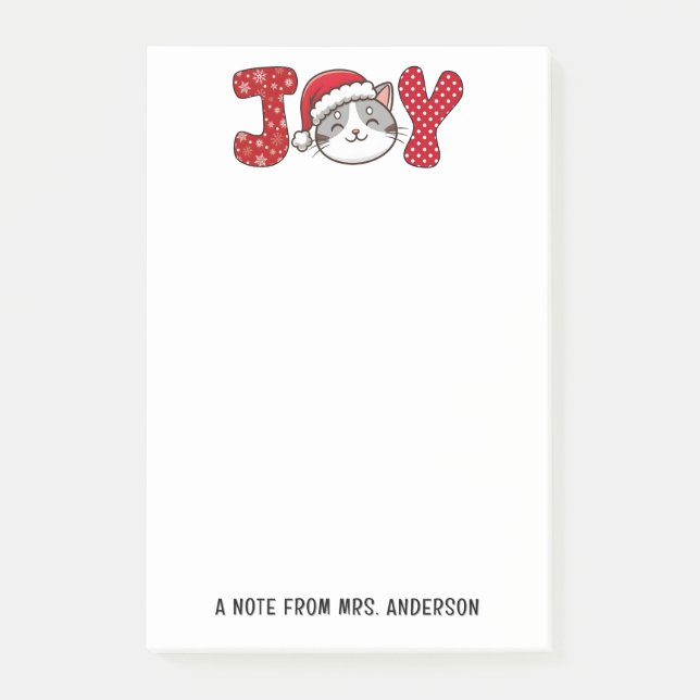 Christmas Kitty Cat "JOY" Custom Post-it Notes (Front)