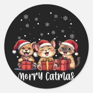 Christmas Kitty Cats Merry Catmas Classic Round Sticker