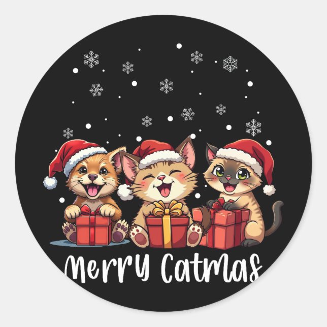 Christmas Kitty Cats Merry Catmas Classic Round Sticker (Front)