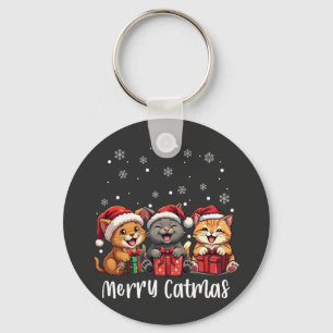 Christmas Kitty Cats Merry Catmas Keychain