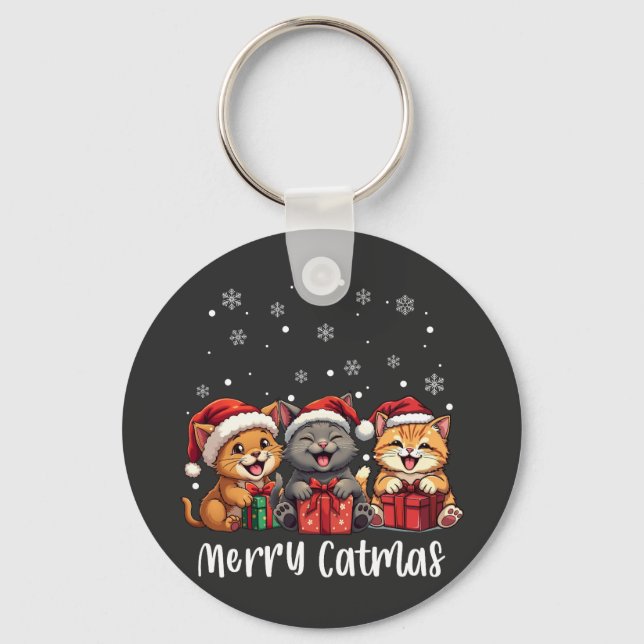 Christmas Kitty Cats Merry Catmas Keychain (Front)