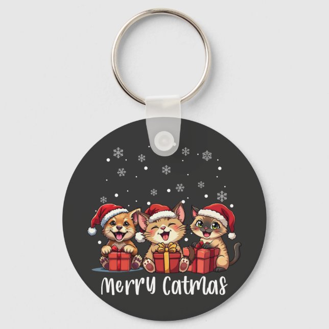 Christmas Kitty Cats Merry Catmas Keychain (Front)