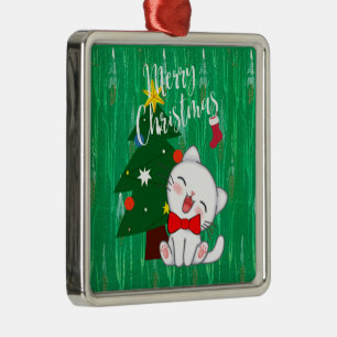 Christmas kitty, cute and cuddly metal ornament