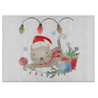 Christmas Kitty Glass Cutting Board