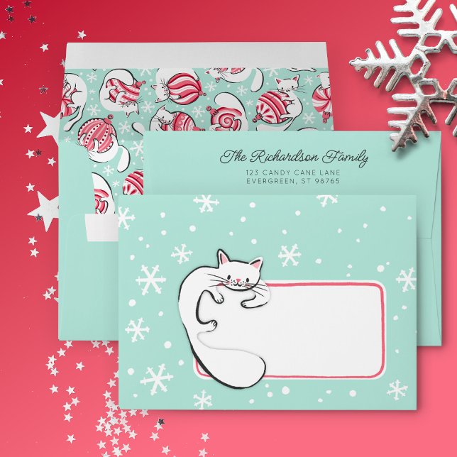 Christmas Kitty Mint Return Address Envelope (Creator Uploaded)