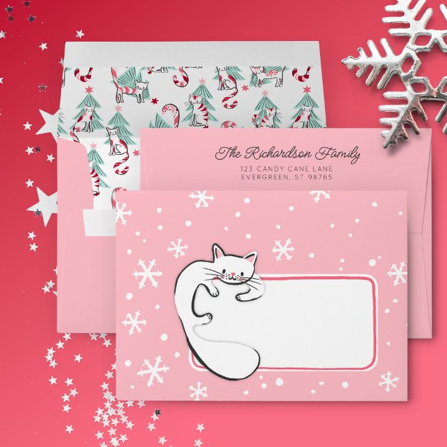 Christmas Kitty Pink Return Address Envelope (Creator Uploaded)