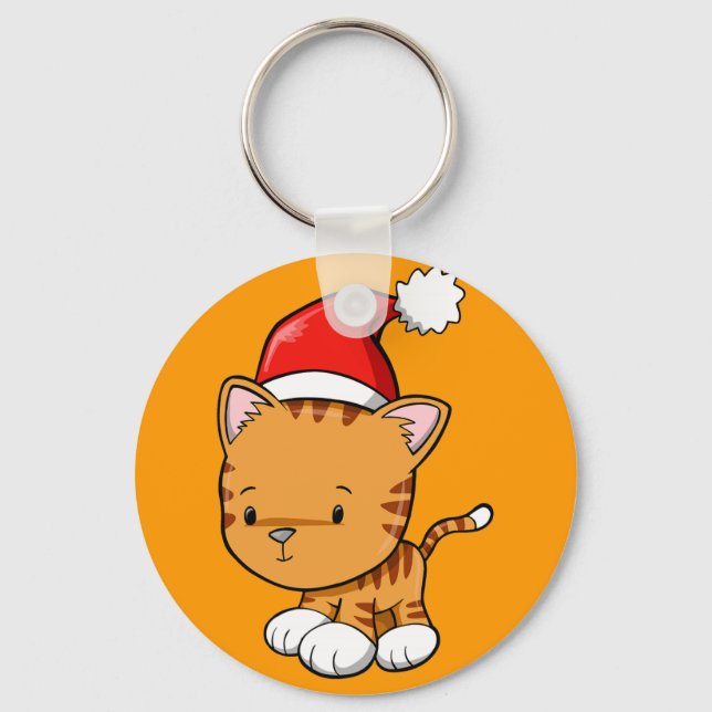 Christmas Kitty "Pumpkin" Button Keychain (Front)