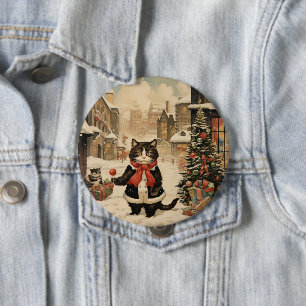 Christmas Kitty, Snowy Day 4 Inch Round Button