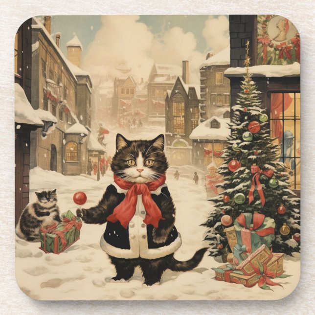 Christmas Kitty, Snowy Day Coaster (Front)