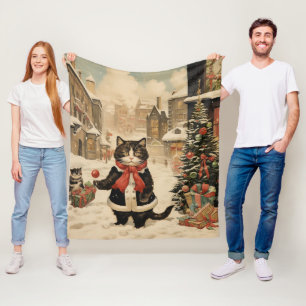 Christmas Kitty Snowy Day Fleece Blanket