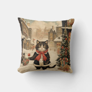Christmas Kitty Snowy Day Throw Pillow