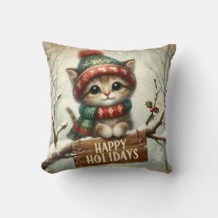 Christmas Kitty Throw Pillow