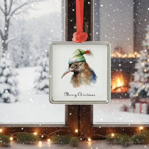 Christmas Kiwi Bird, customizable Metal Ornament