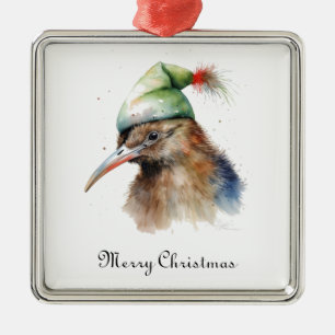 Christmas Kiwi Bird, customizable Metal Ornament