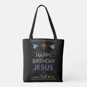 Christmas Knit Happy Birthday Jesus Religious Tote Bag