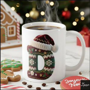 Christmas Knit Sweater Letter D Santa Hat Coffee Mug