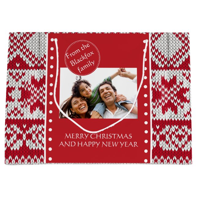 Christmas knitted pattern large gift bag (Front)