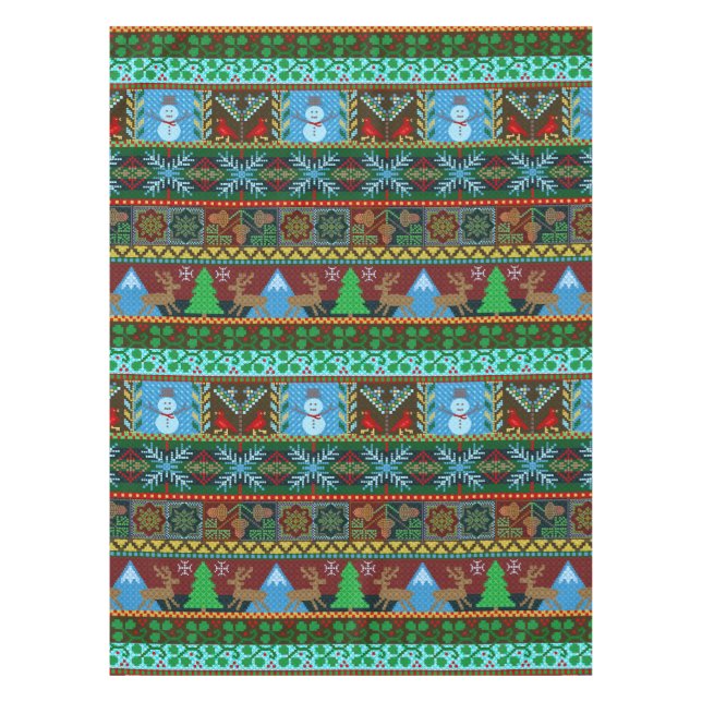 Christmas Knitted Sweater Pattern Reindeer Holiday Tablecloth (Front)