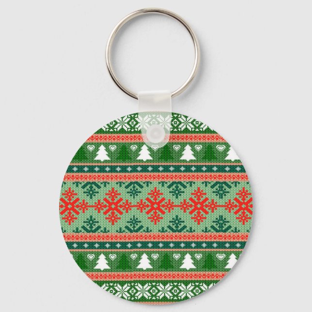 Christmas Knitting Pattern Keychain (Front)