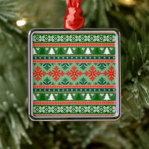 Christmas Knitting Pattern Metal Ornament