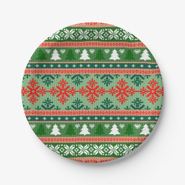 Christmas Knitting Pattern Paper Plate (Front)