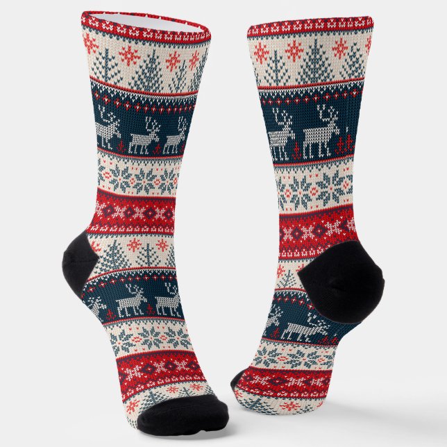 Christmas Knitting Pattern Reindeer Socks (Angled)