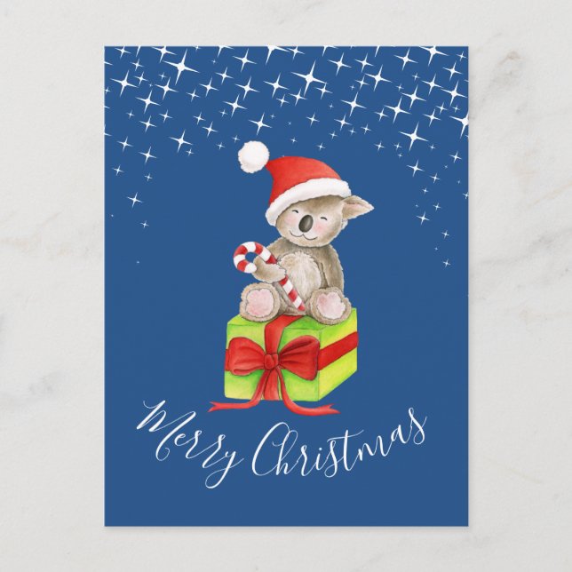 Christmas koala and gift whimsy art postcard (Front)