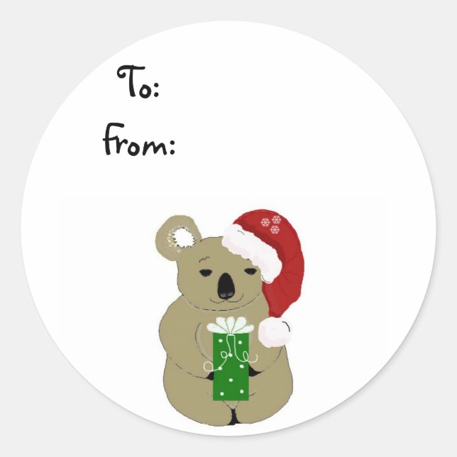 Christmas Koala Bear Classic Round Sticker (Front)