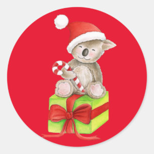 Christmas Koala bear red round sticker