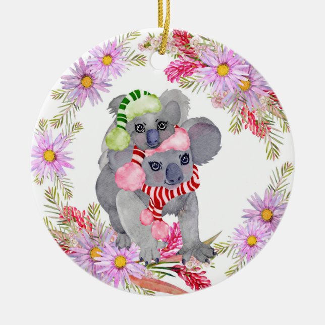 Christmas Koala Botanicals Ceramic Ornament (Front)