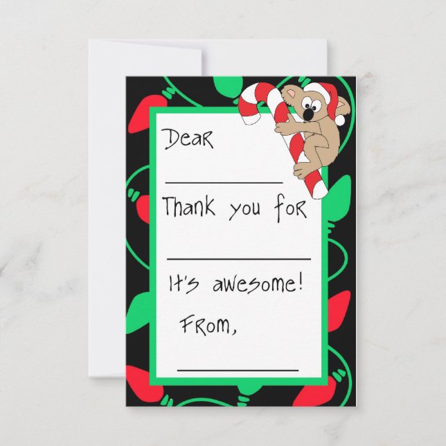 Christmas Koala Fill-in-the-Blank Thank You Invitation (Front)
