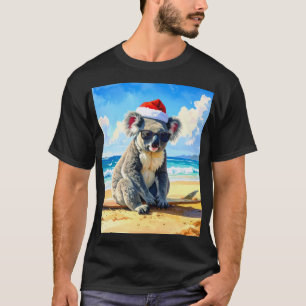 Christmas Koala santa hat on the sunny sandy beach T-Shirt