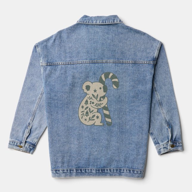 Christmas Koala with Candy Cane Sweatshirt Denim Jacket (Back)